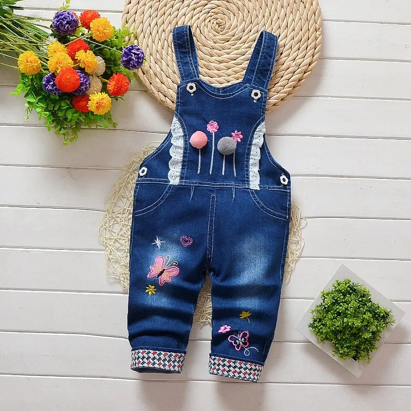 Denim Overalls for Little Boys and Girls from 1 - 4 Years with Cartoon Appliqués