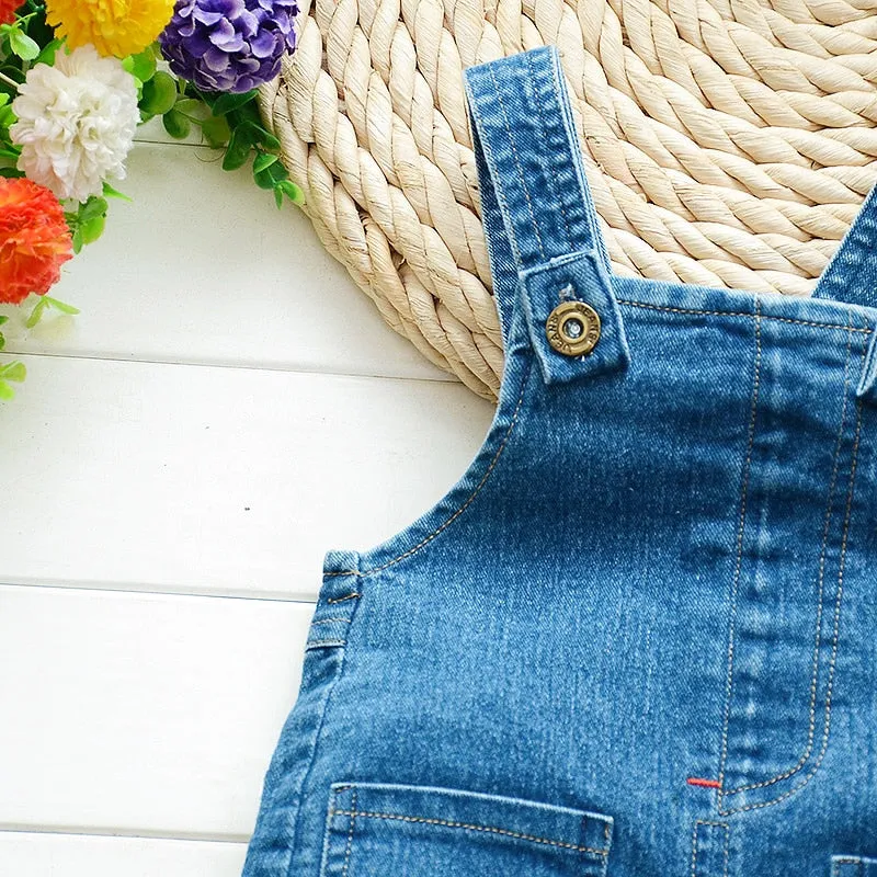 Denim Overalls for Little Boys and Girls from 1 - 4 Years with Cartoon Appliqués