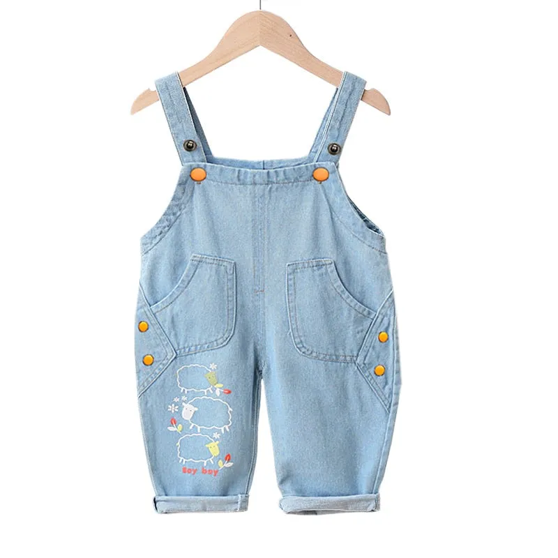 Denim Overalls for Little Boys and Girls from 1 - 4 Years with Cartoon Appliqués
