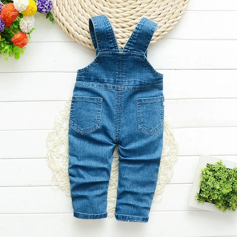 Denim Overalls for Little Boys and Girls from 1 - 4 Years with Cartoon Appliqués