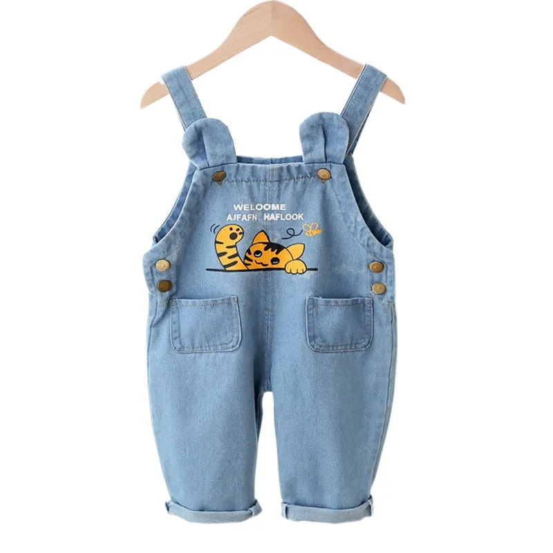 Denim Overalls for Little Boys and Girls from 1 - 4 Years with Cartoon Appliqués