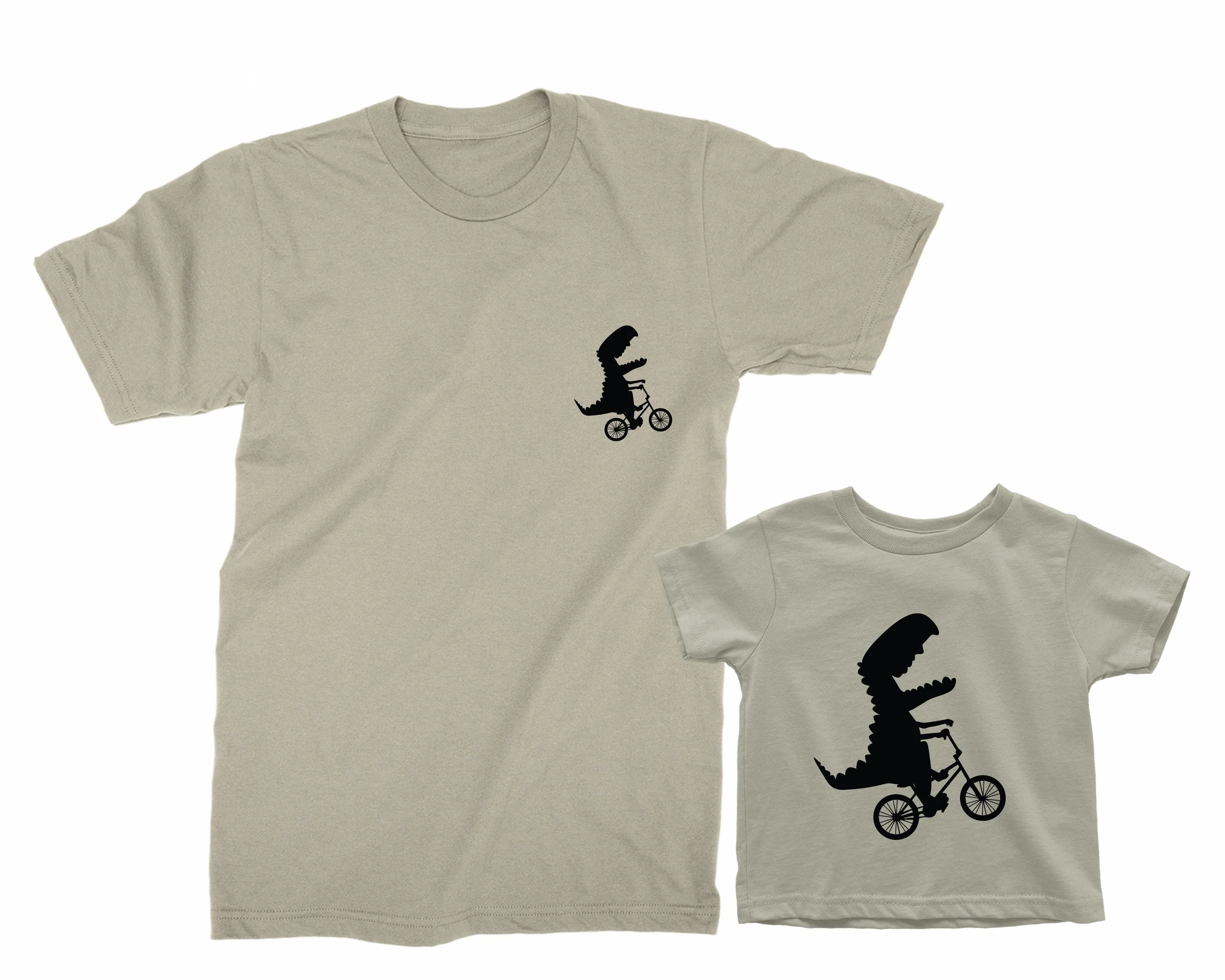 Dinosaurs riding a bike - Father & Son matching tshirts set, Father's Day gift. Father Son matching tees.