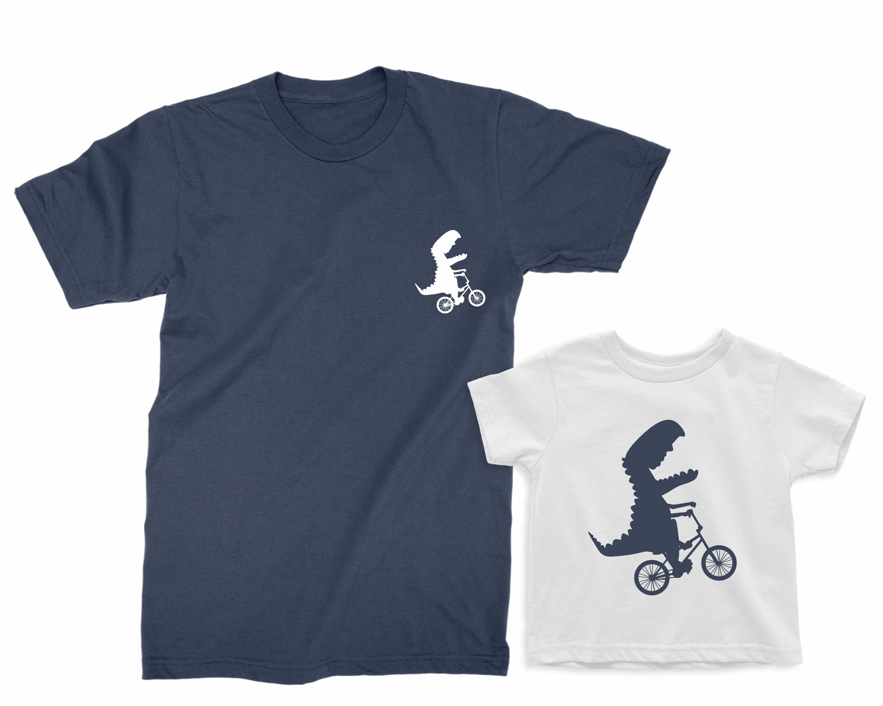 Dinosaurs riding a bike - Father & Son matching tshirts set, Father's Day gift. Father Son matching tees.