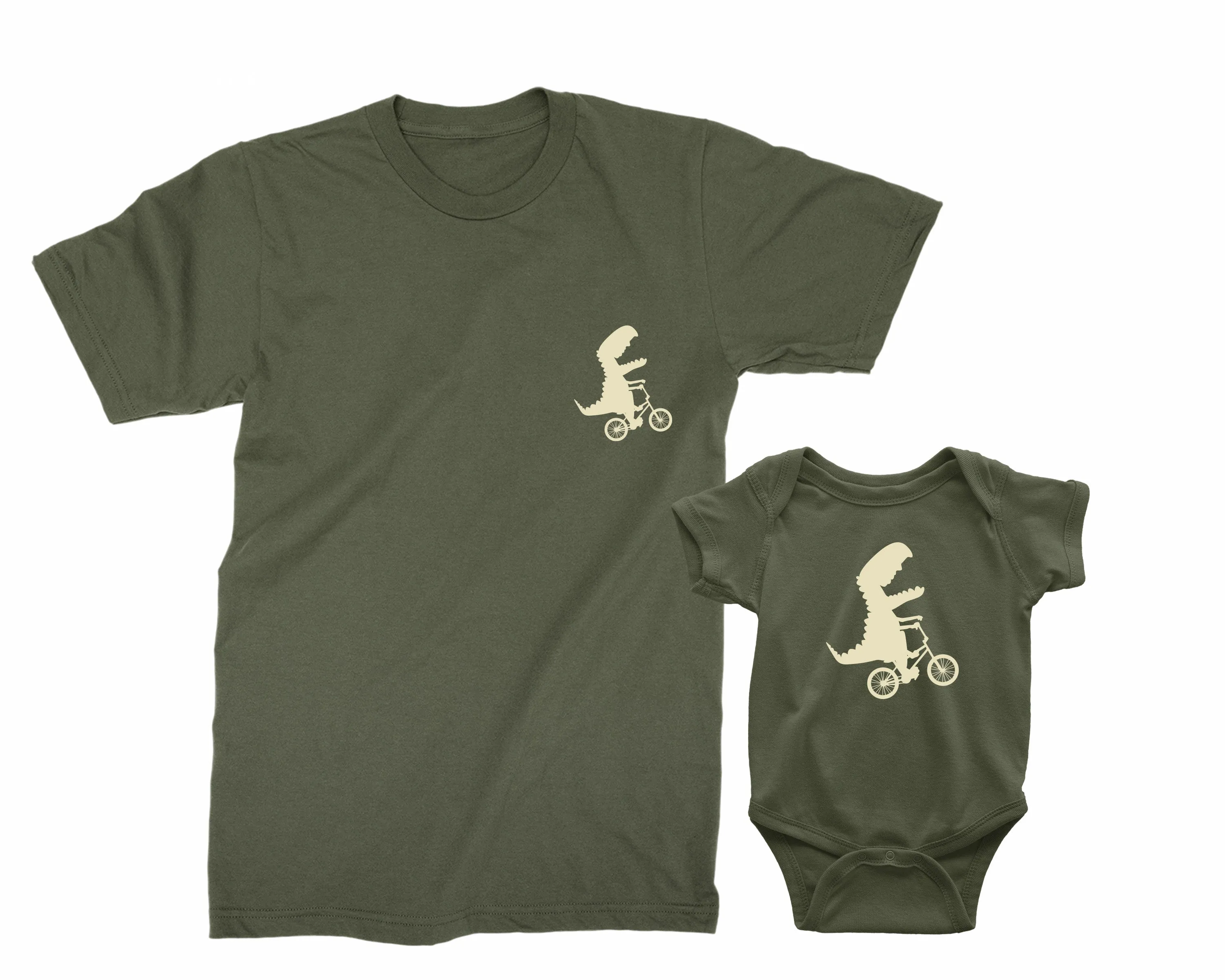 Dinosaurs riding a bike - Father & Son matching tshirts set, Father's Day gift. Father Son matching tees.