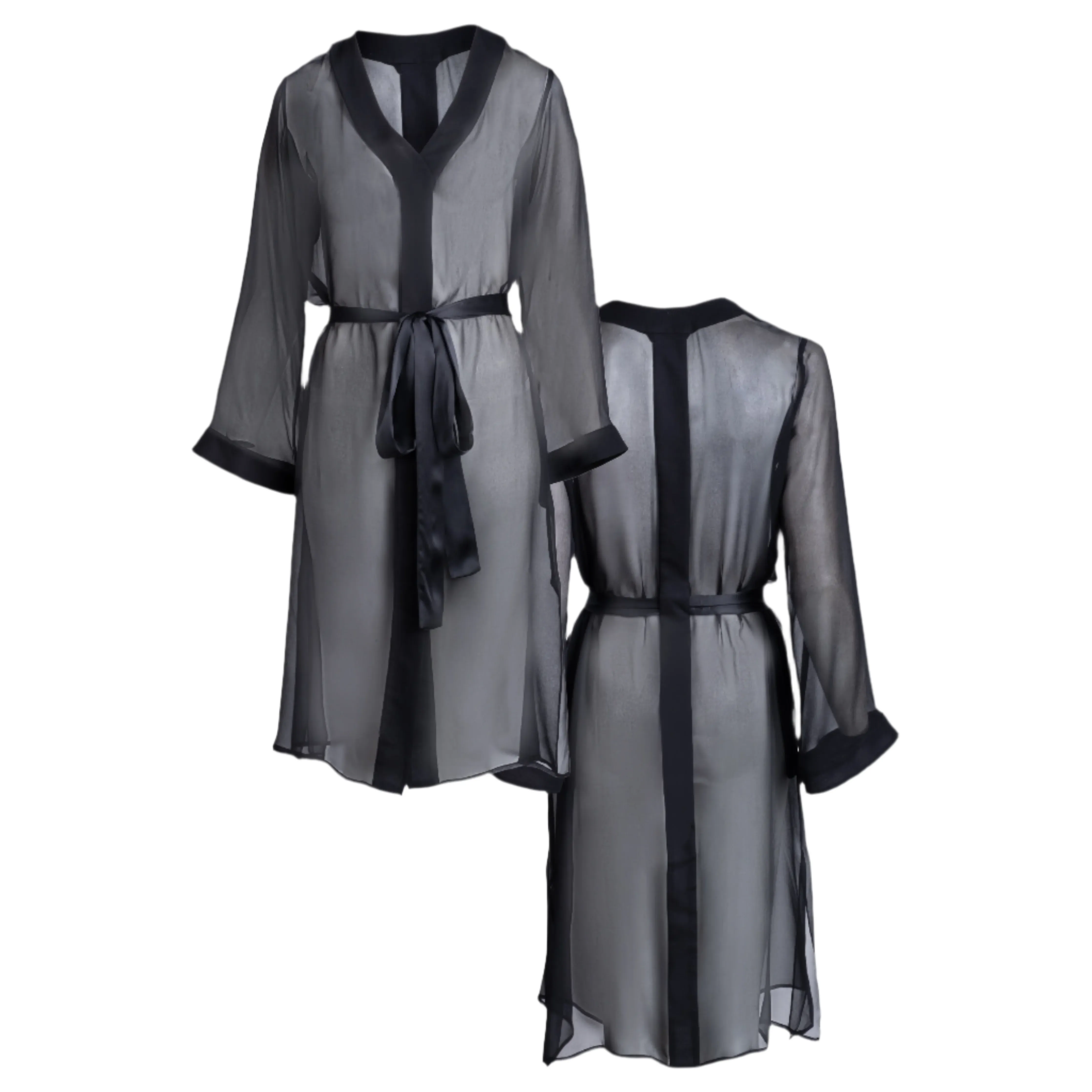 DONNA SILK CHIFFON NIGHTDRESS & LOLA SILK CHEMISE SET IN NOIRE