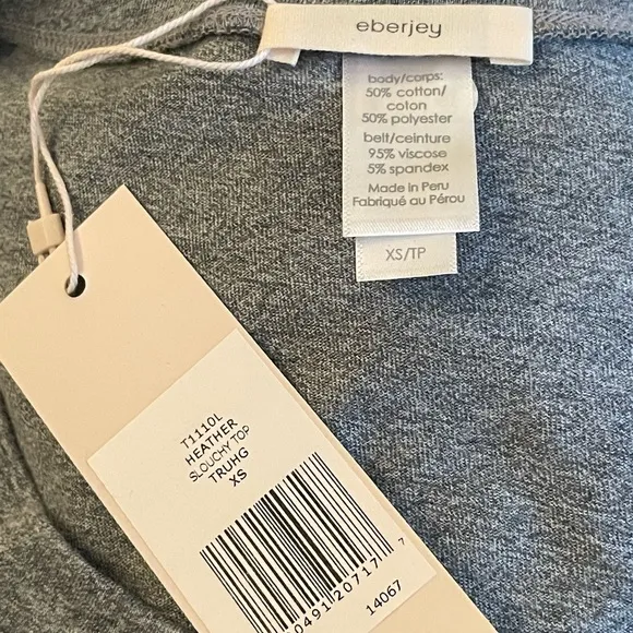 EBERJEY Cotton Blend Pajama Lounge Top in Heather Gray - Women’s Size XS - New