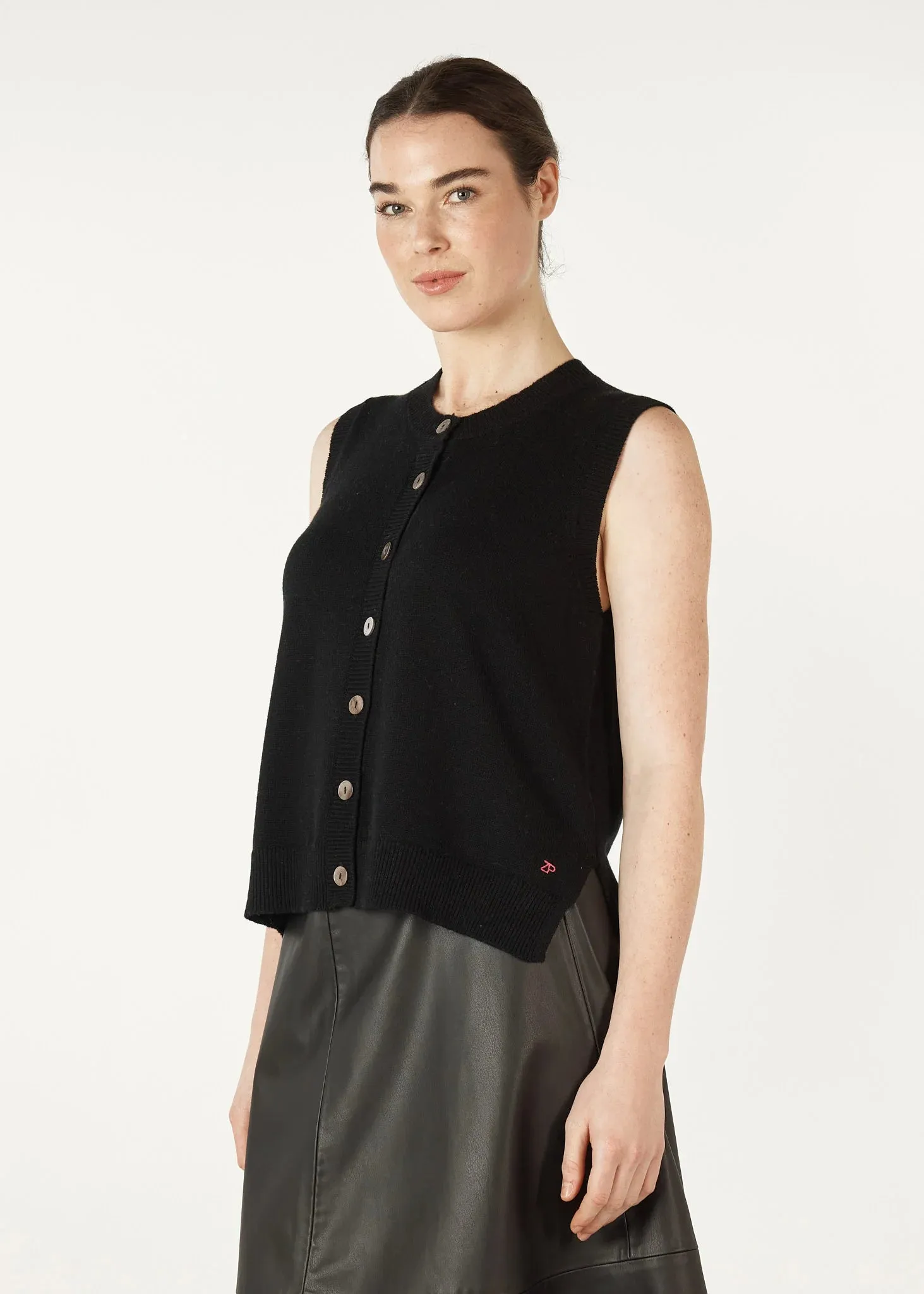 Essential Button Knitted Vest - Black