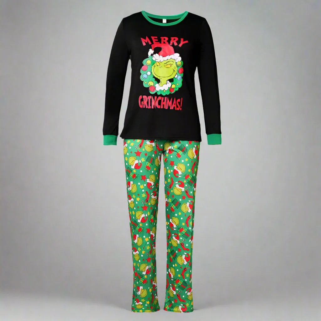 Family Matching "Merry Grinchmas" Christmas Pajama Set - Fun Holiday Grinch Design with Festive Green Pants