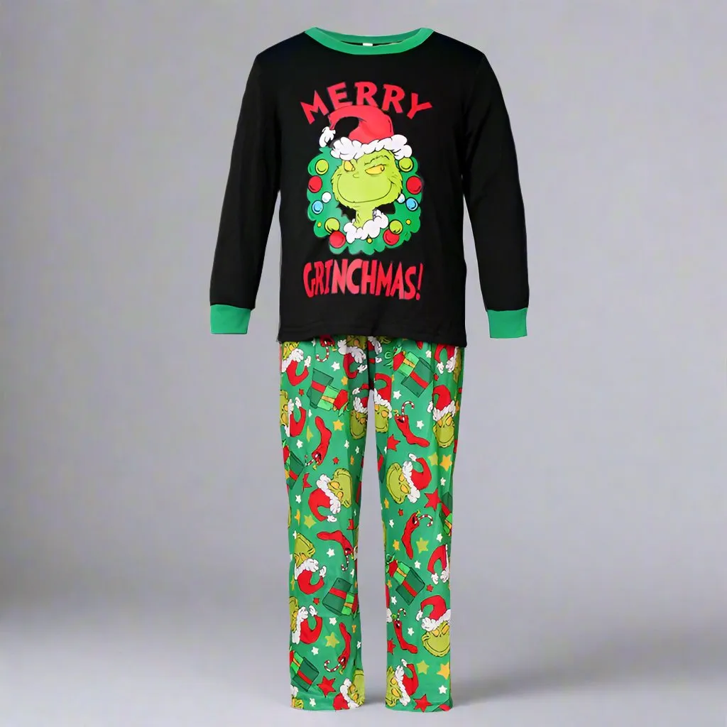 Family Matching "Merry Grinchmas" Christmas Pajama Set - Fun Holiday Grinch Design with Festive Green Pants
