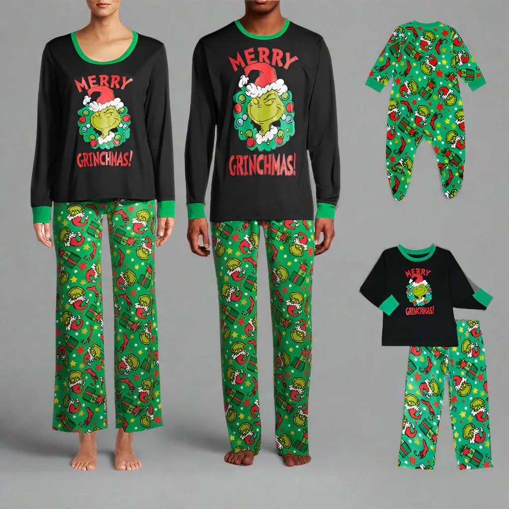 Family Matching "Merry Grinchmas" Christmas Pajama Set - Fun Holiday Grinch Design with Festive Green Pants