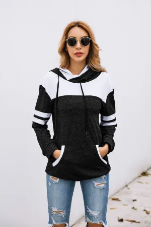 Fashion Stitching Pocket Hoodie Blouse Sweater