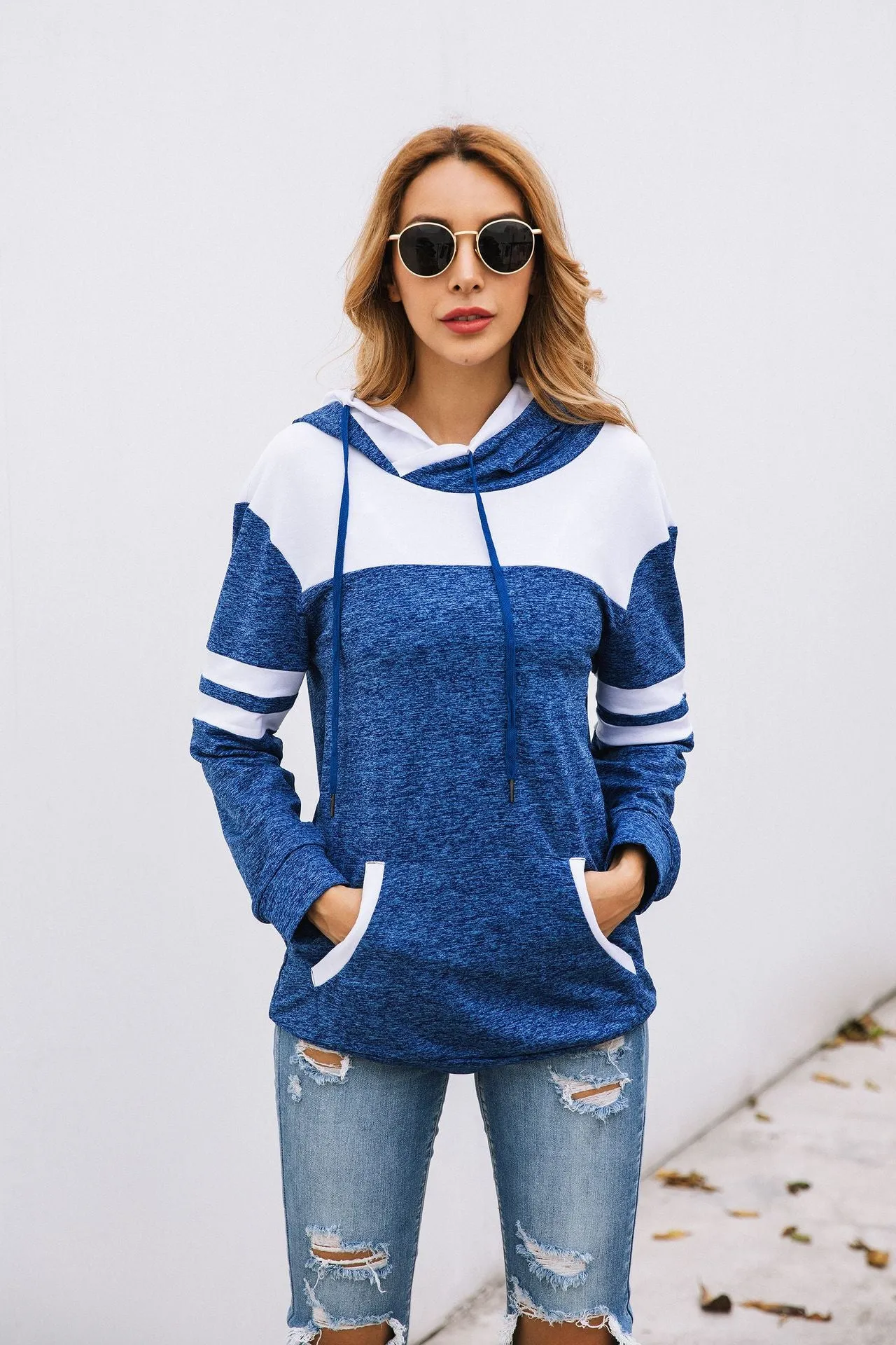 Fashion Stitching Pocket Hoodie Blouse Sweater