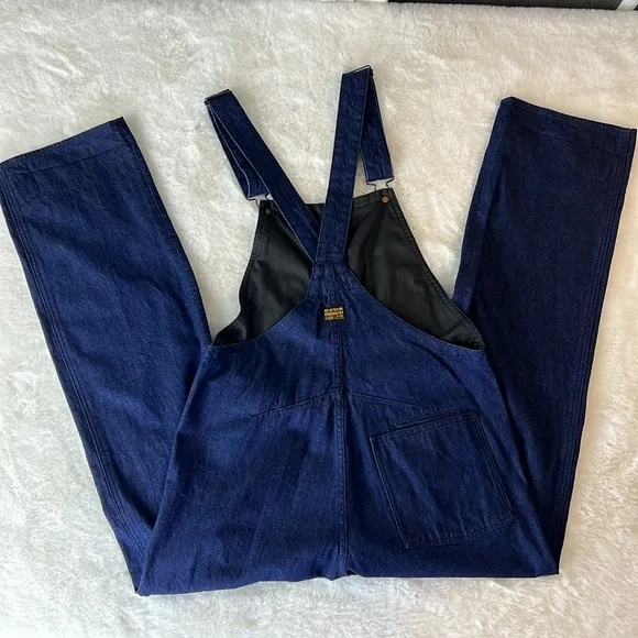G STAR RAW Lintell Denim Overall Rigid Cotton Straight Leg Zip Front Dark Wash S
