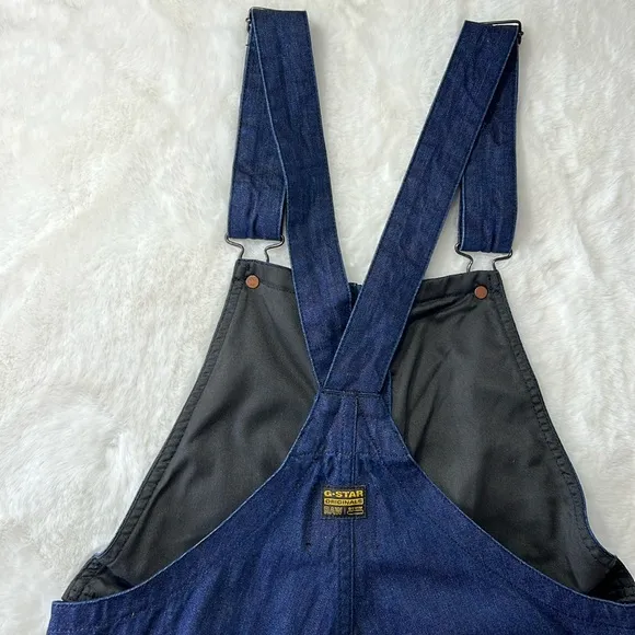 G STAR RAW Lintell Denim Overall Rigid Cotton Straight Leg Zip Front Dark Wash S