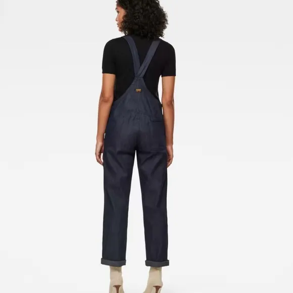 G STAR RAW Lintell Denim Overall Rigid Cotton Straight Leg Zip Front Dark Wash S