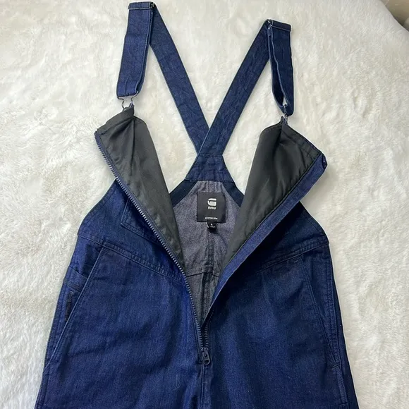 G STAR RAW Lintell Denim Overall Rigid Cotton Straight Leg Zip Front Dark Wash S