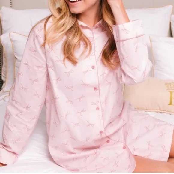 Gal Meets Glam Nightshirt Pajamas Cotton Blush Bow Pink