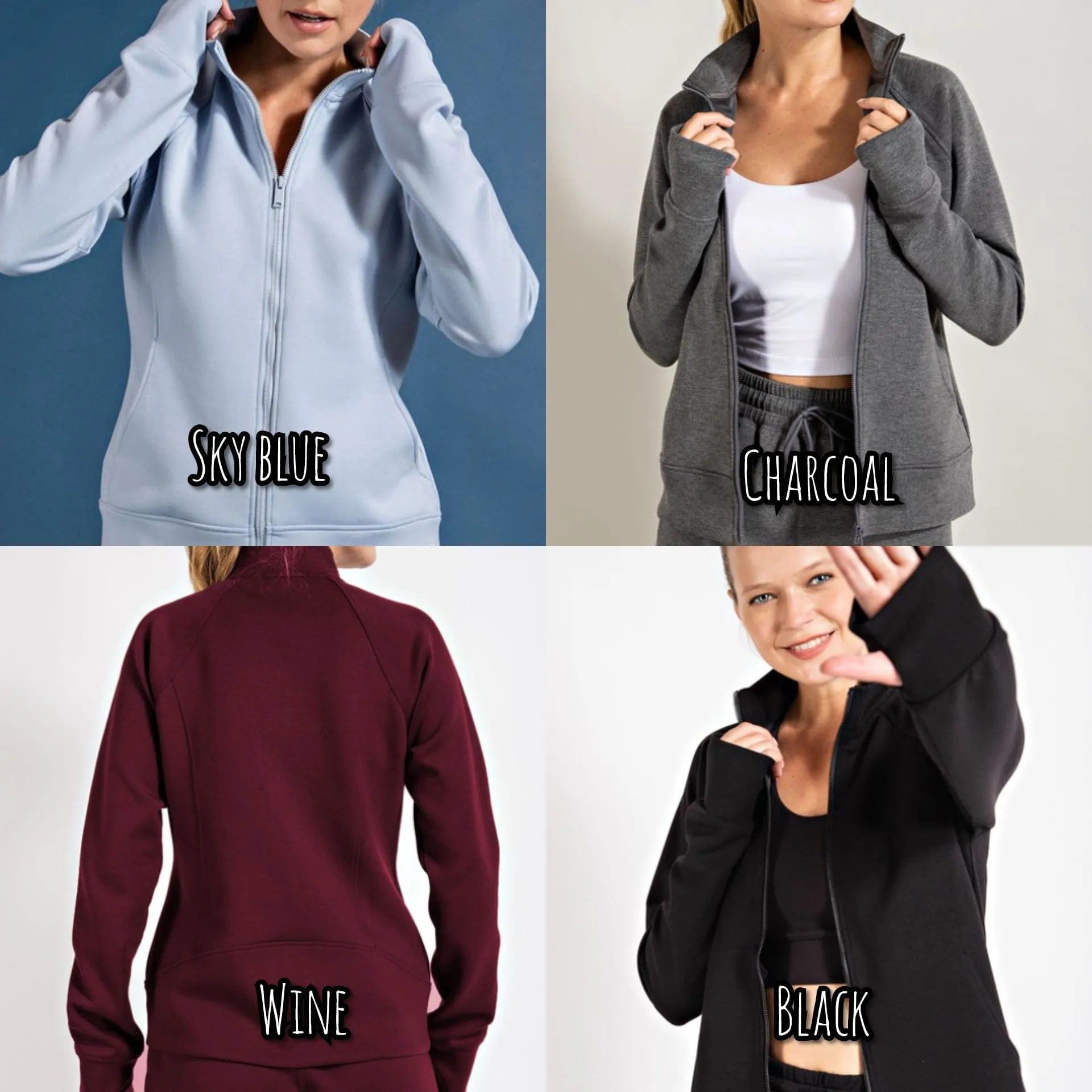 Gianna Scuba Full Zip Sweatshirt w/Collar (4 colors!)