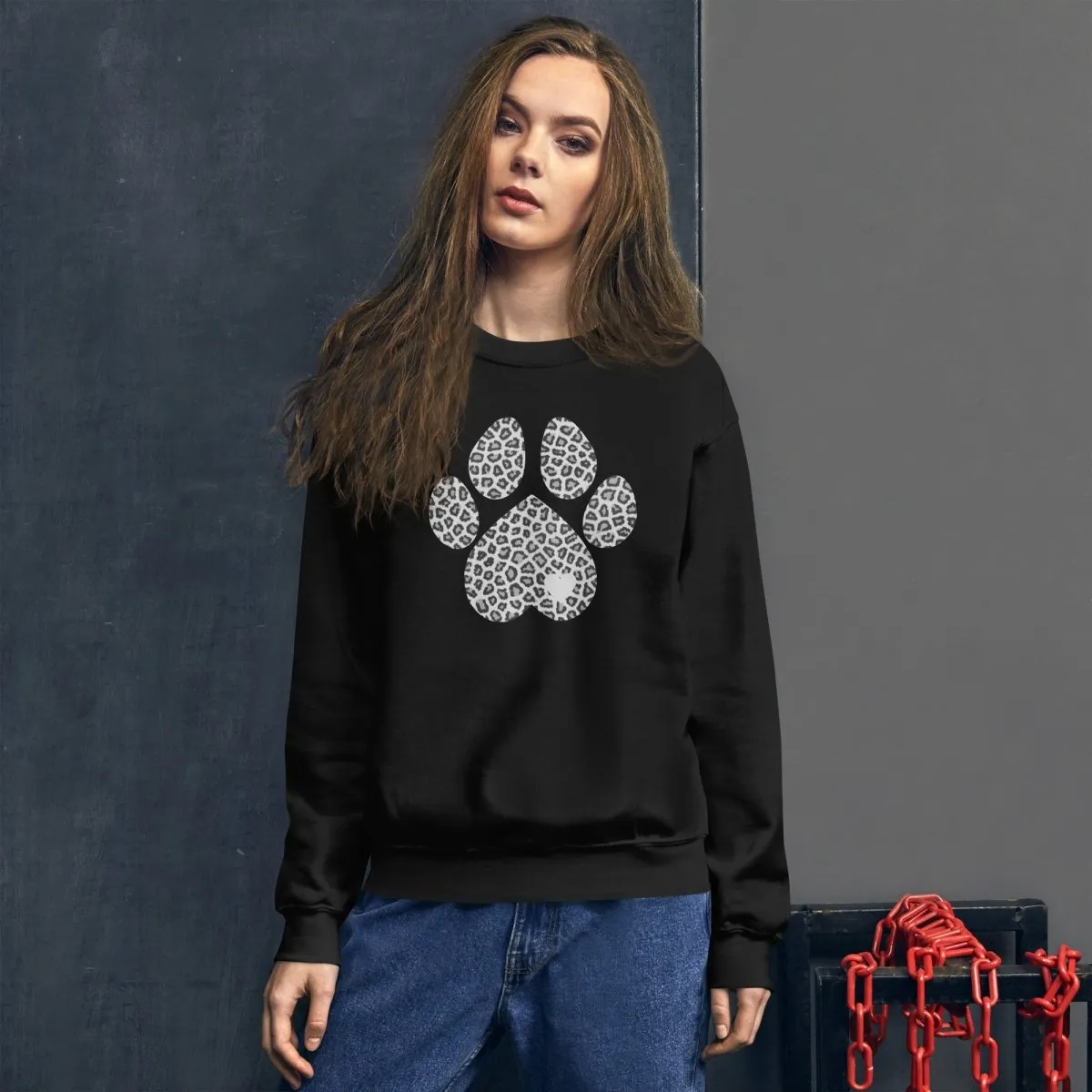 Grey Leopard Print Dog Paw Sweatshirt