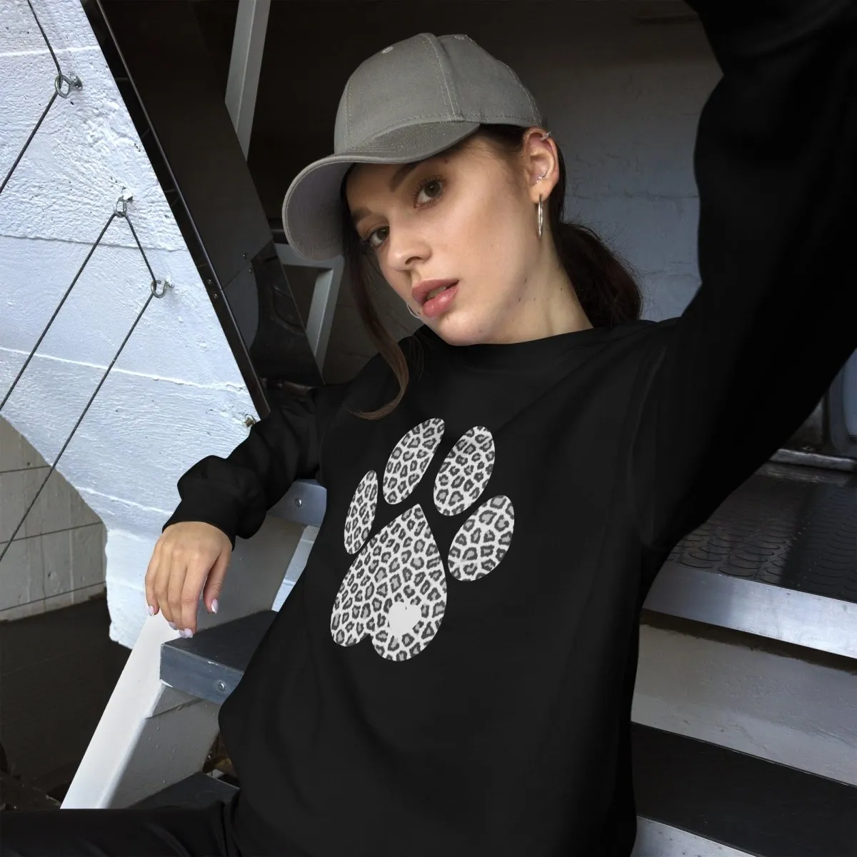 Grey Leopard Print Dog Paw Sweatshirt