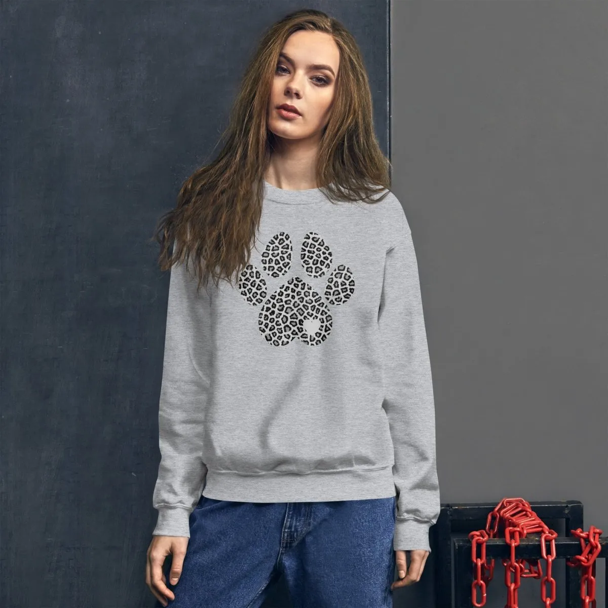 Grey Leopard Print Dog Paw Sweatshirt