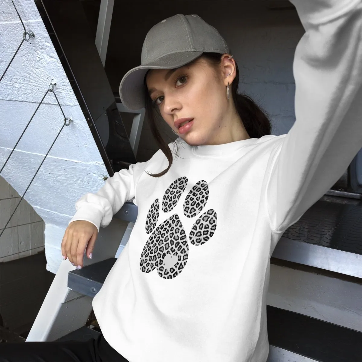 Grey Leopard Print Dog Paw Sweatshirt