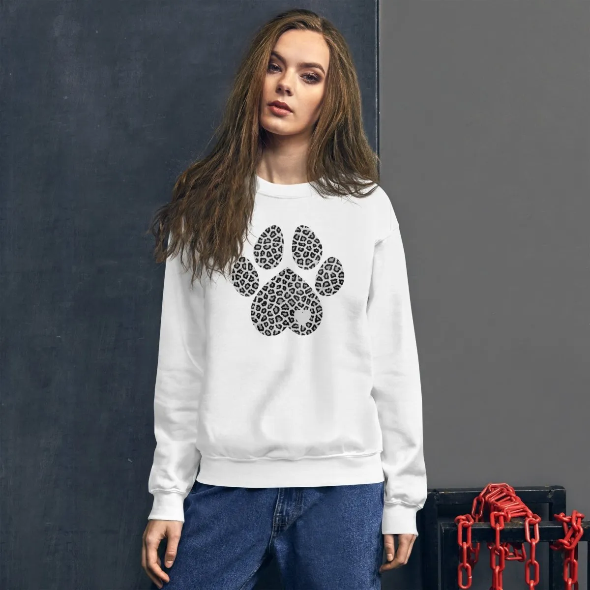 Grey Leopard Print Dog Paw Sweatshirt