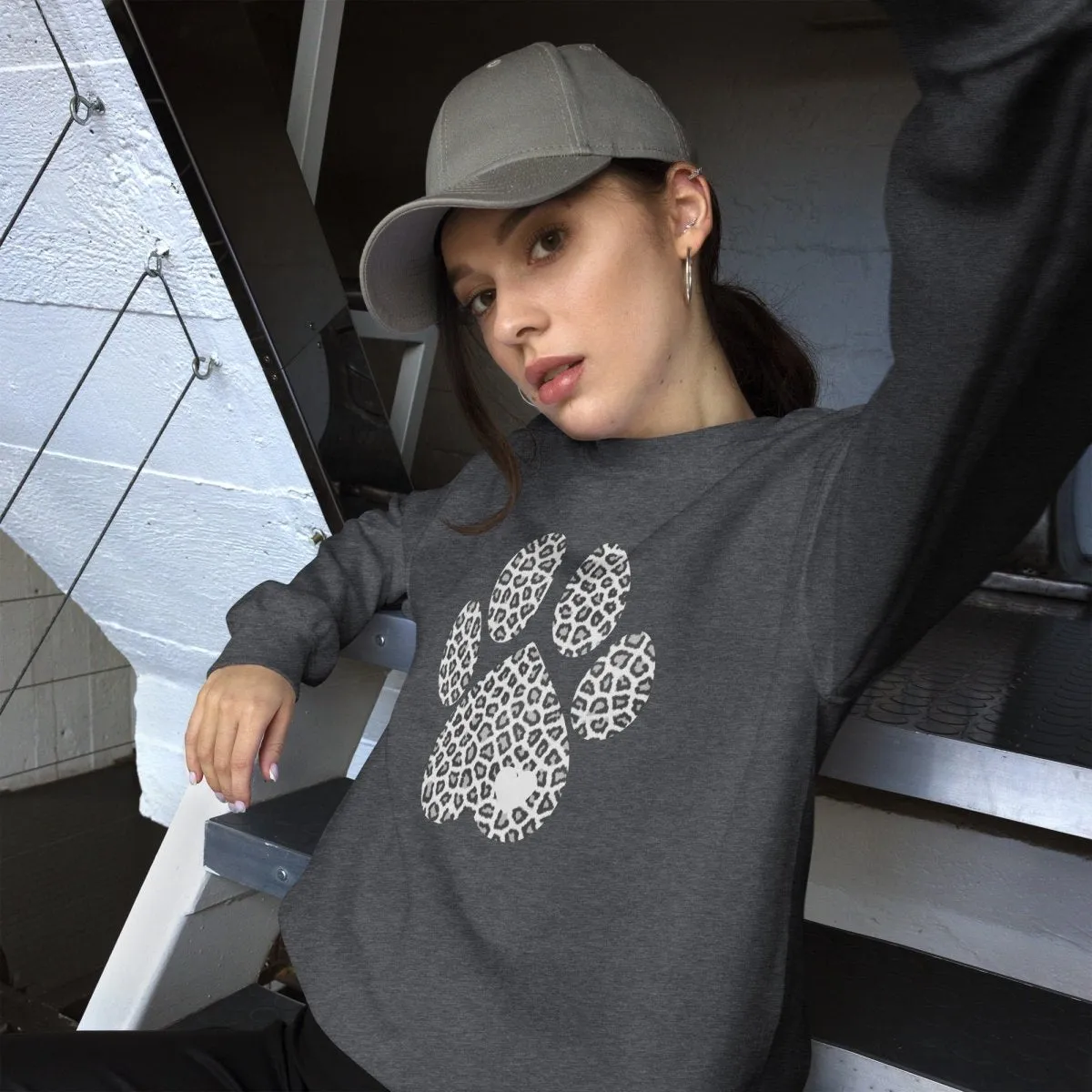 Grey Leopard Print Dog Paw Sweatshirt