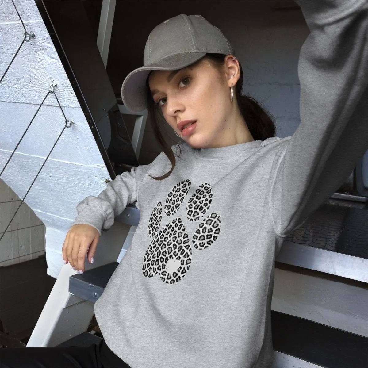 Grey Leopard Print Dog Paw Sweatshirt