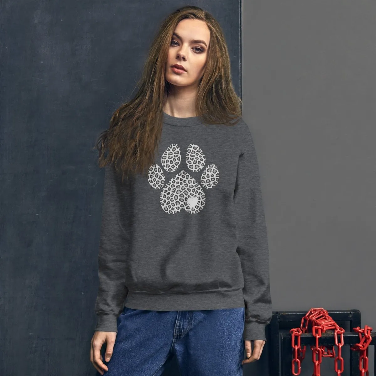 Grey Leopard Print Dog Paw Sweatshirt