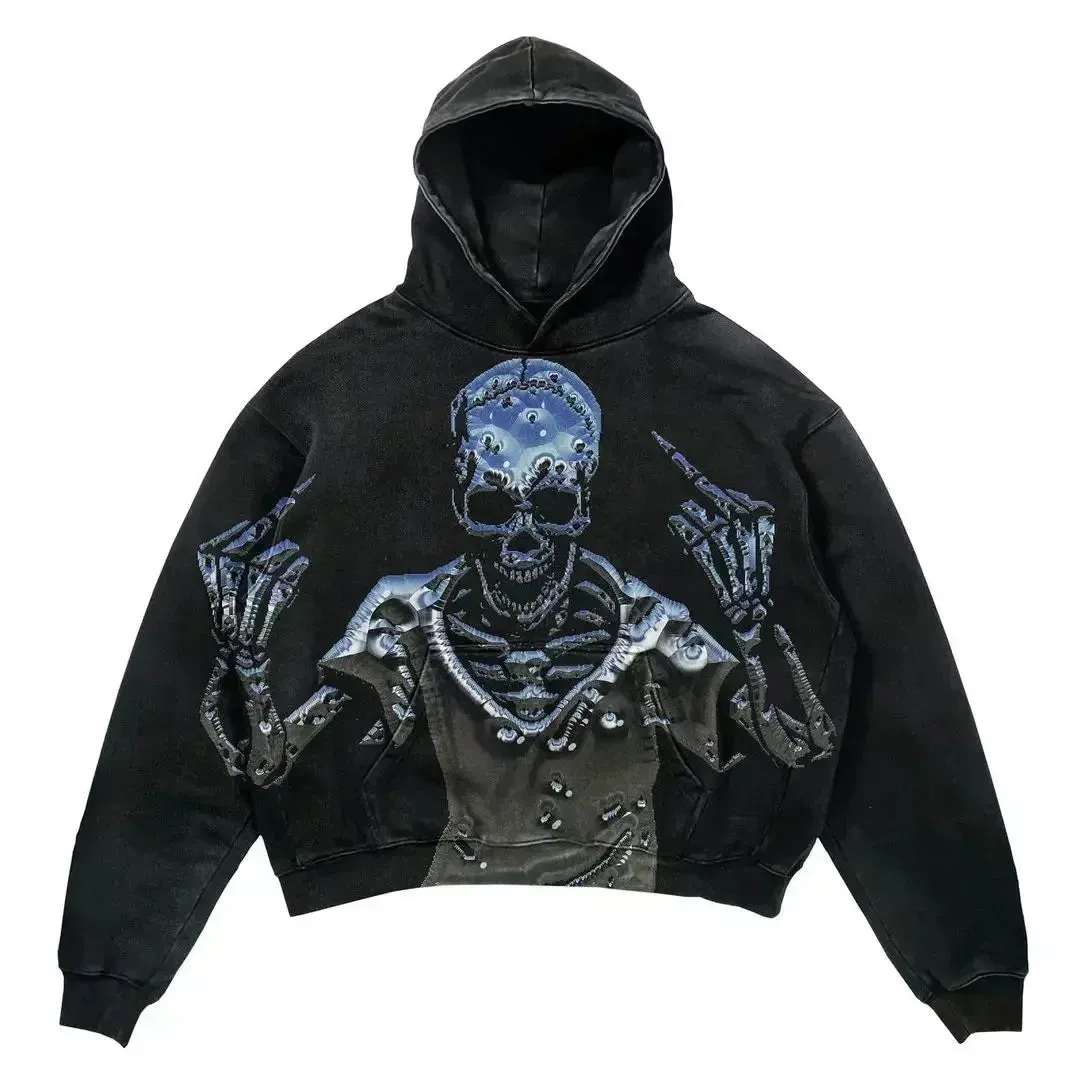 Harajuku New Grunge Oversized Sweatshirt Hoodie Skull Printing Hoodies Women Unisex Goth Y2K  Streetwear Gothic Hoodies