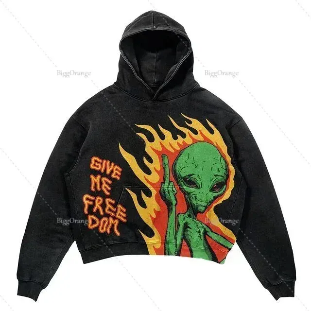 Harajuku New Grunge Oversized Sweatshirt Hoodie Skull Printing Hoodies Women Unisex Goth Y2K  Streetwear Gothic Hoodies