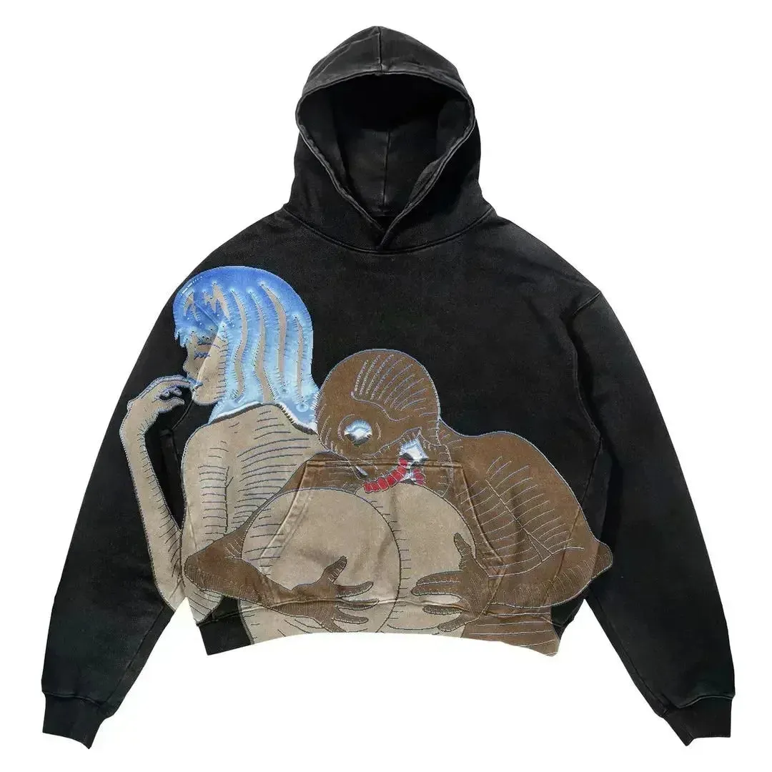Harajuku New Grunge Oversized Sweatshirt Hoodie Skull Printing Hoodies Women Unisex Goth Y2K  Streetwear Gothic Hoodies