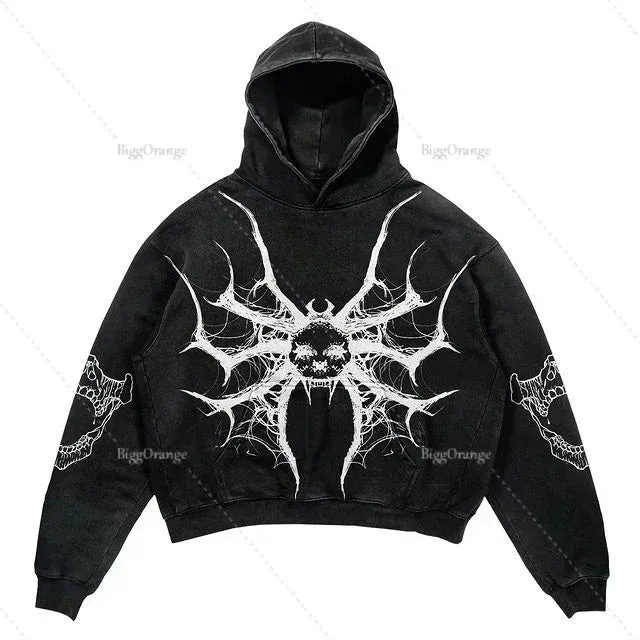Harajuku New Grunge Oversized Sweatshirt Hoodie Skull Printing Hoodies Women Unisex Goth Y2K  Streetwear Gothic Hoodies