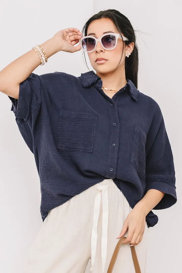 Harbor Cotton Gauze Shirt | Navy