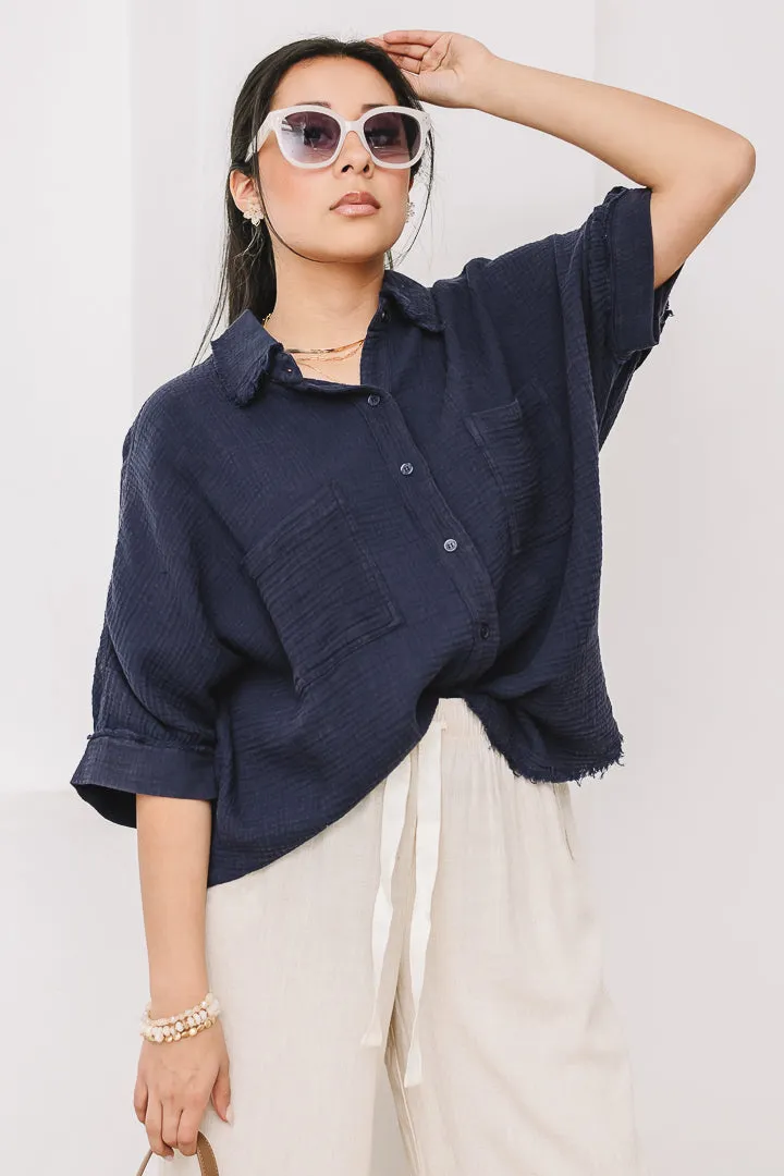 Harbor Cotton Gauze Shirt | Navy