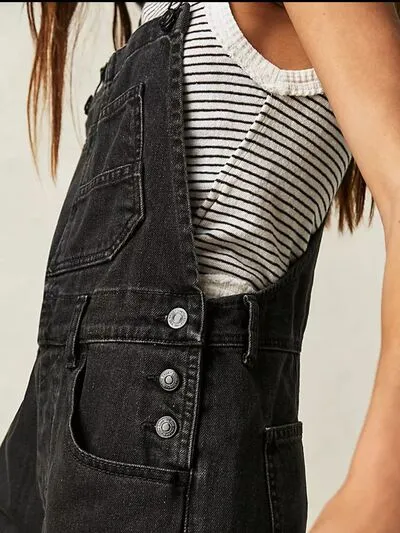 Hazel Blues® |  Square Neck Wide Strap Denim Overalls