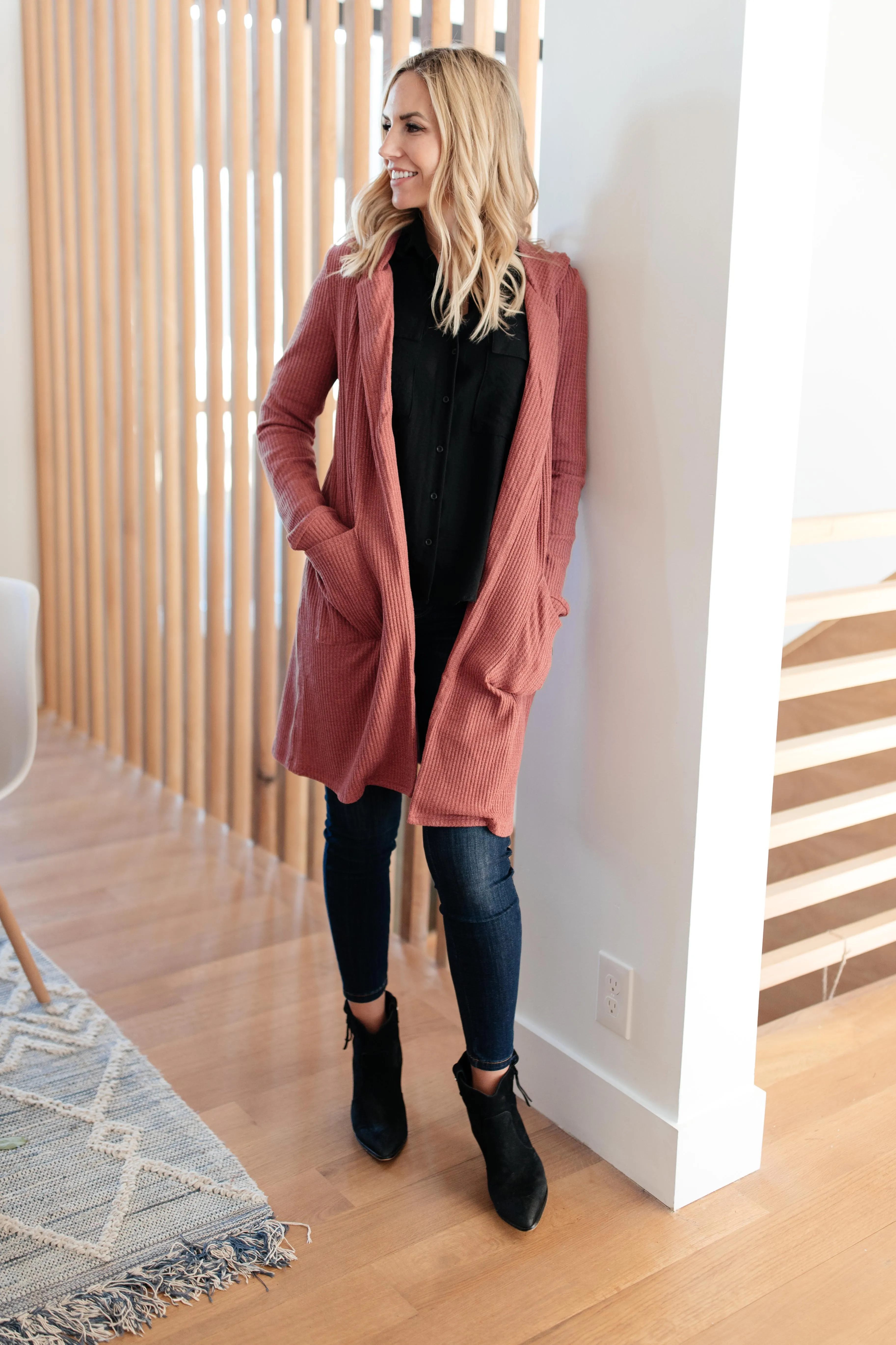 Hooded and Laced Cardigan in Blush