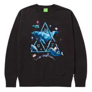 Huf Space Dolphins Washed Crewneck Sweater - Black