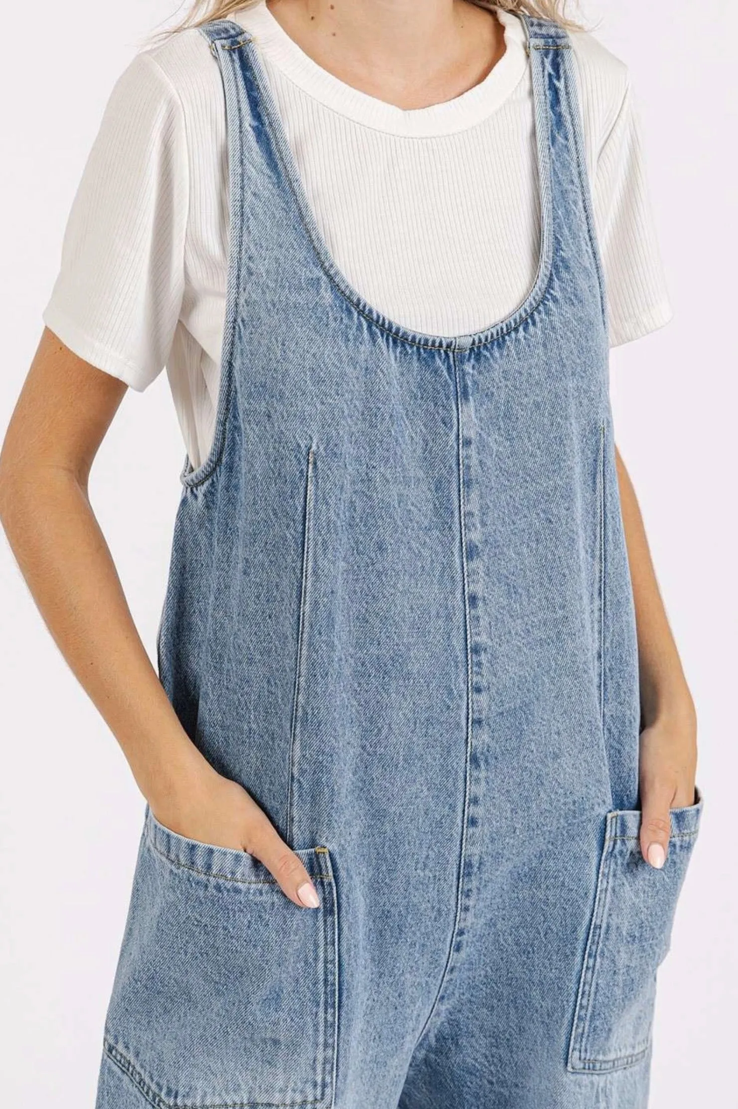 Leila Distressed Denim Overalls
