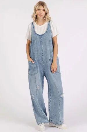 Leila Distressed Denim Overalls