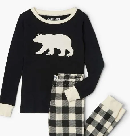 Little Blue House Pj's - Cream Plaid - 10