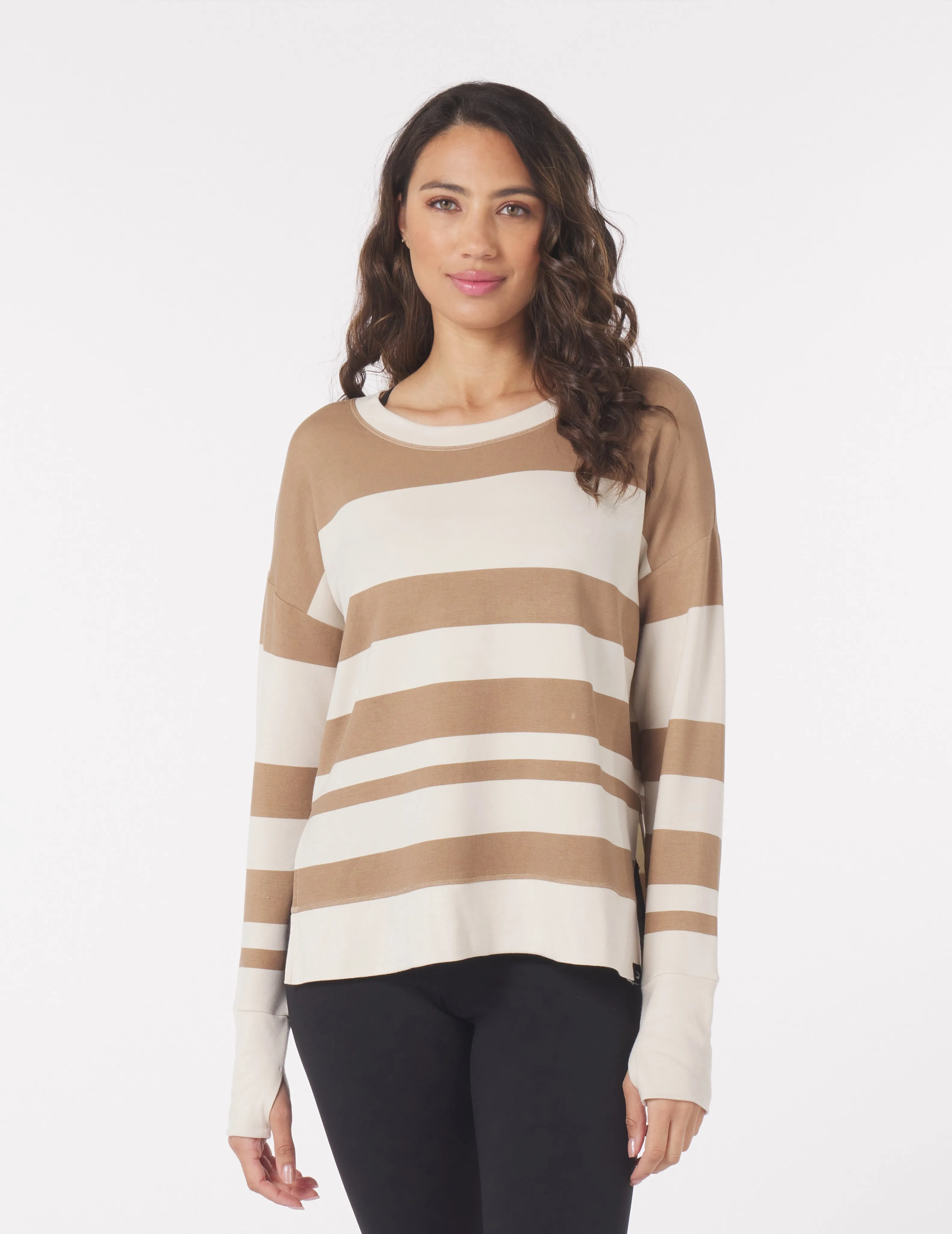 Lounge Long Sleeve: Almond/Oatmilk Varigated Stripes
