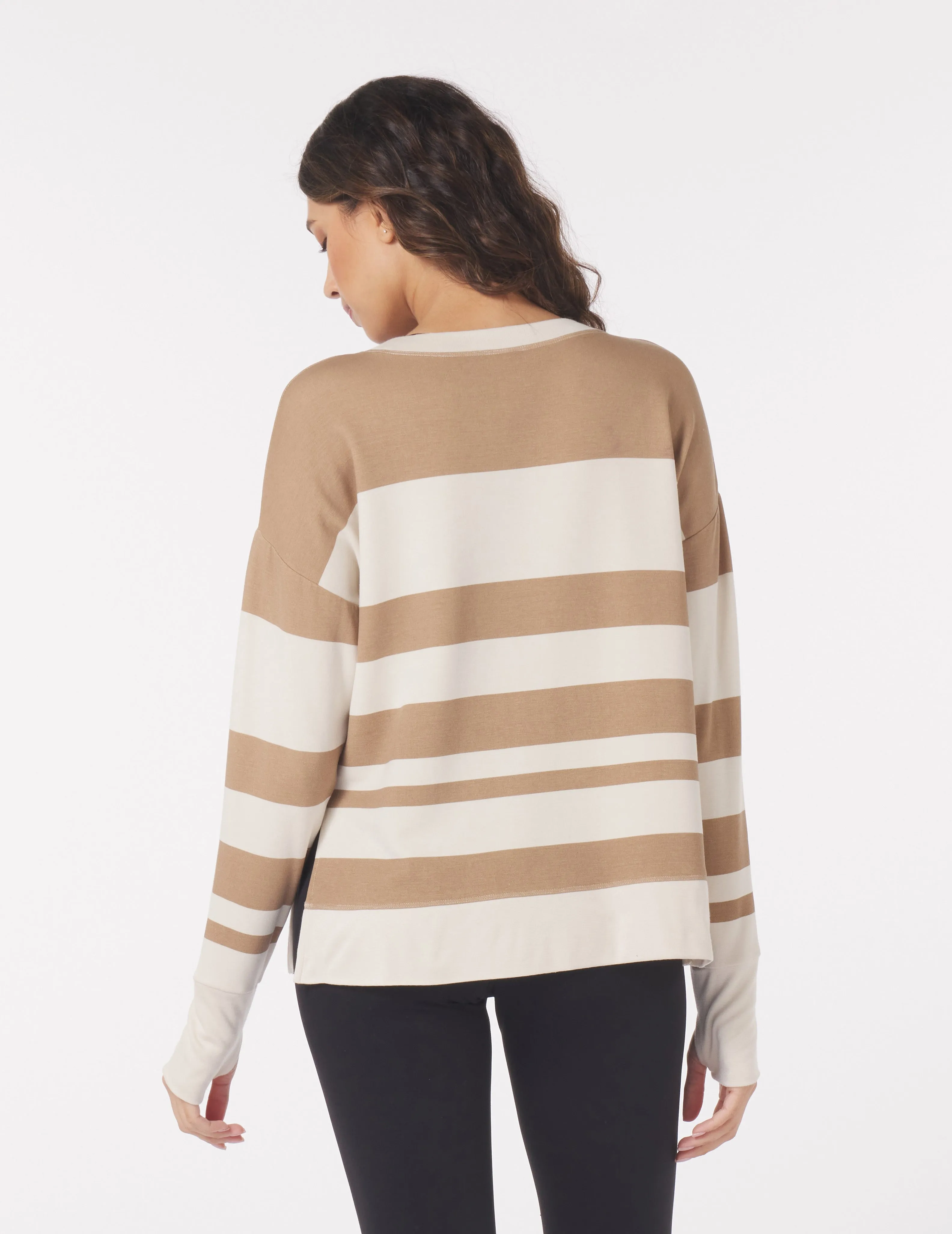 Lounge Long Sleeve: Almond/Oatmilk Varigated Stripes