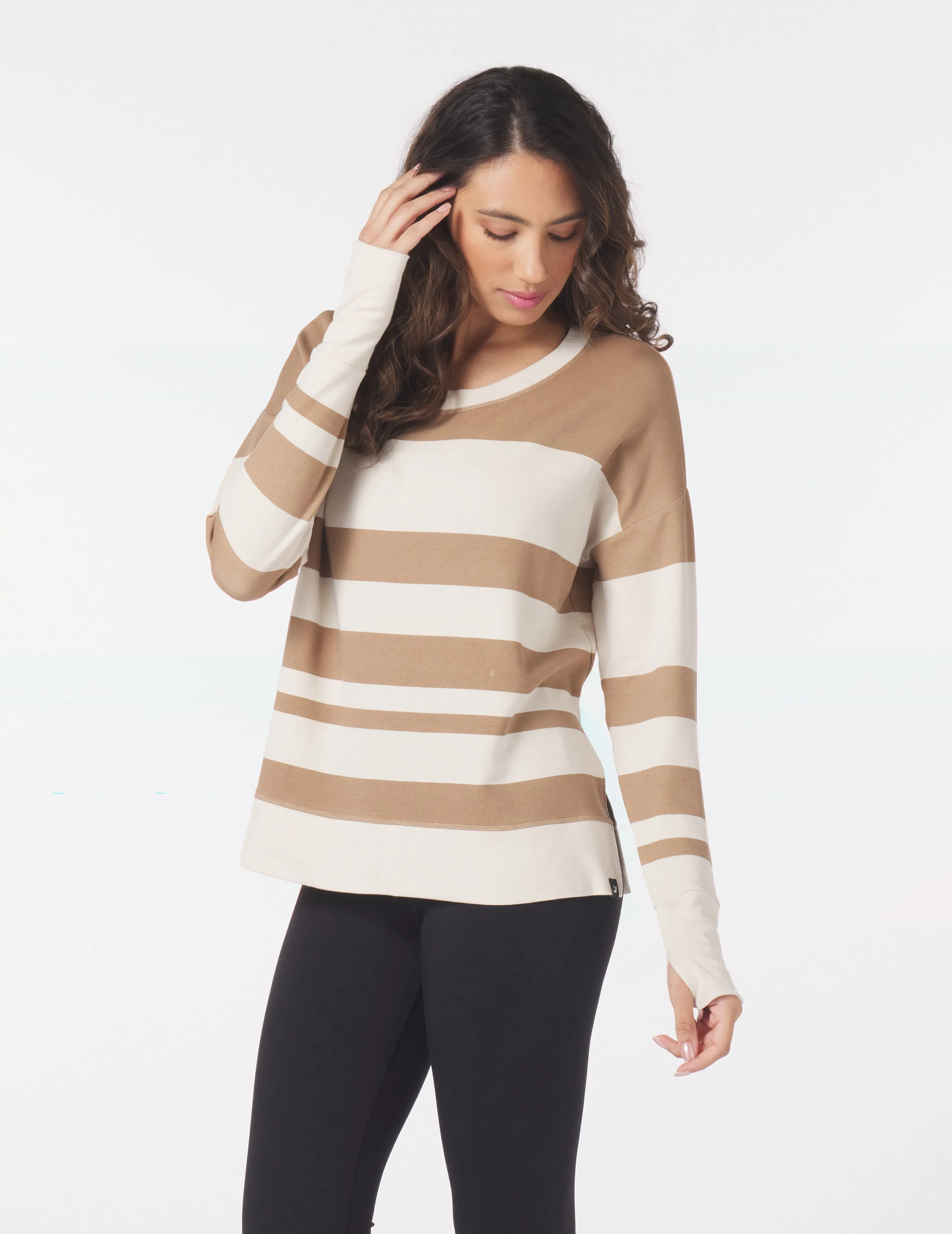 Lounge Long Sleeve: Almond/Oatmilk Varigated Stripes