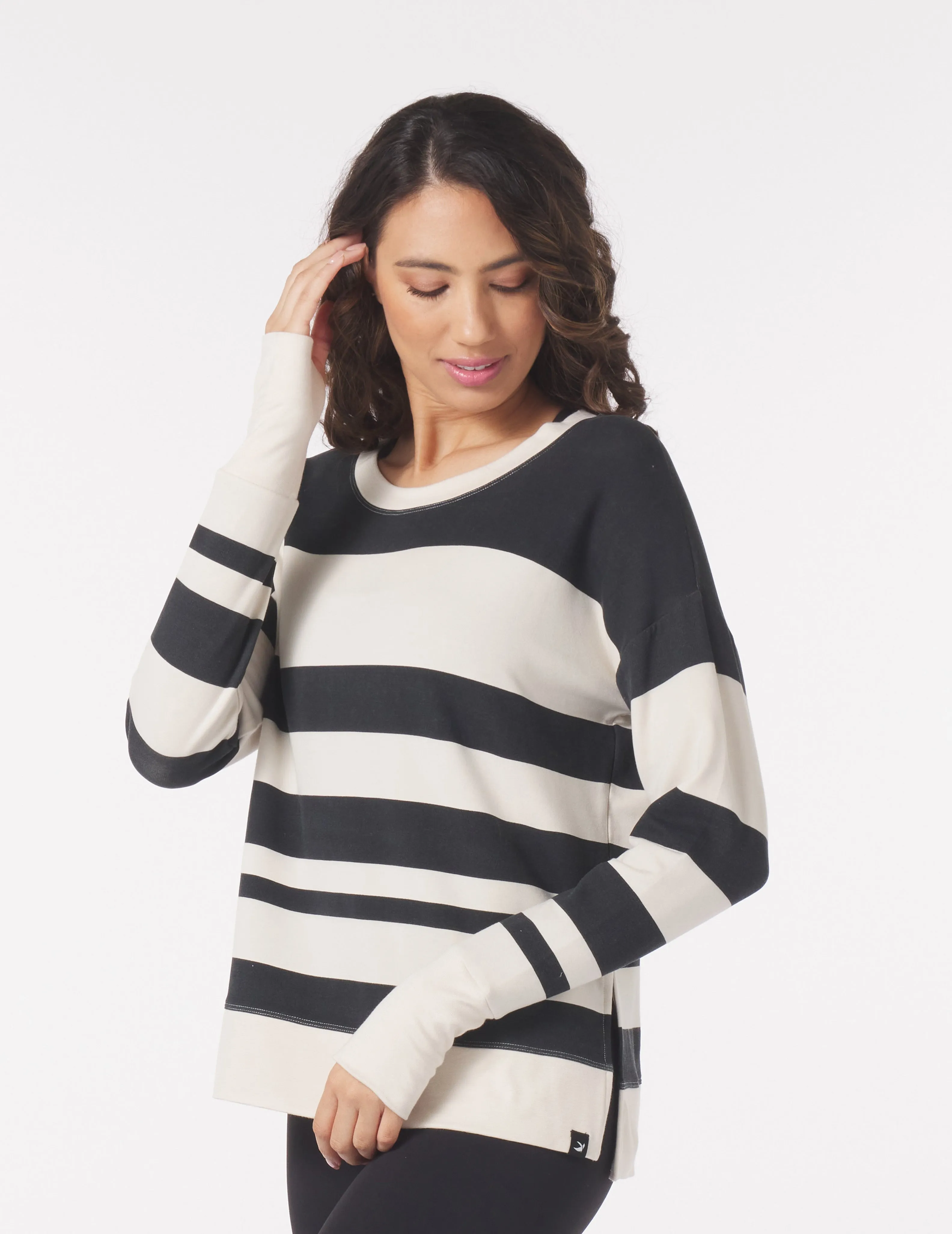 Lounge Long Sleeve: Black/Oatmilk Varigated Stripes