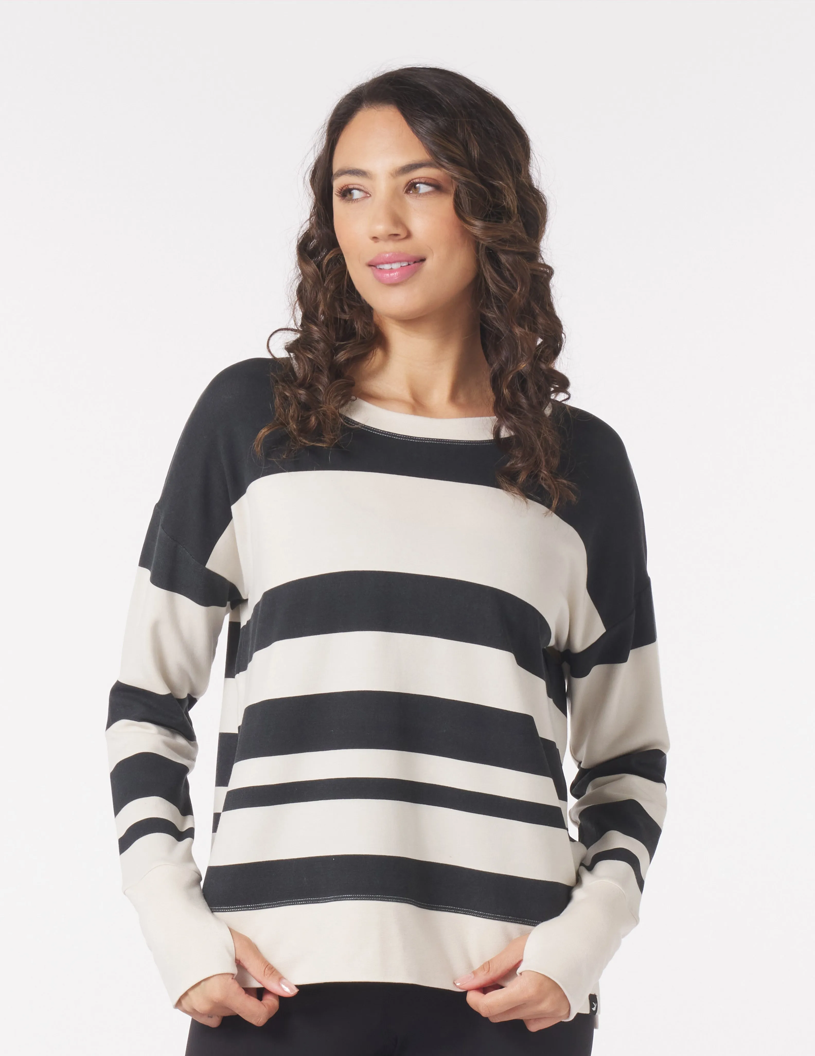 Lounge Long Sleeve: Black/Oatmilk Varigated Stripes