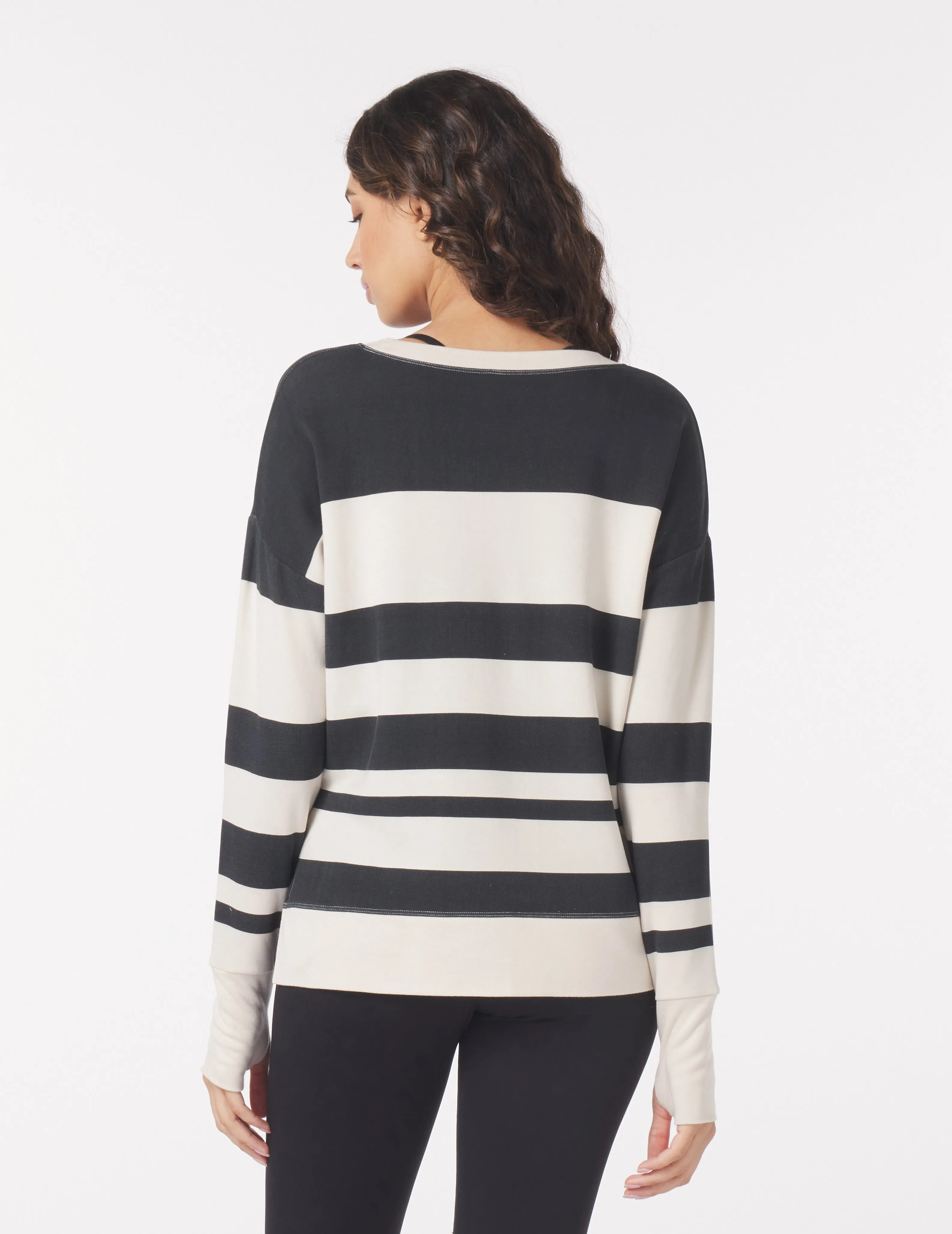 Lounge Long Sleeve: Black/Oatmilk Varigated Stripes