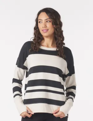 Lounge Long Sleeve: Black/Oatmilk Varigated Stripes