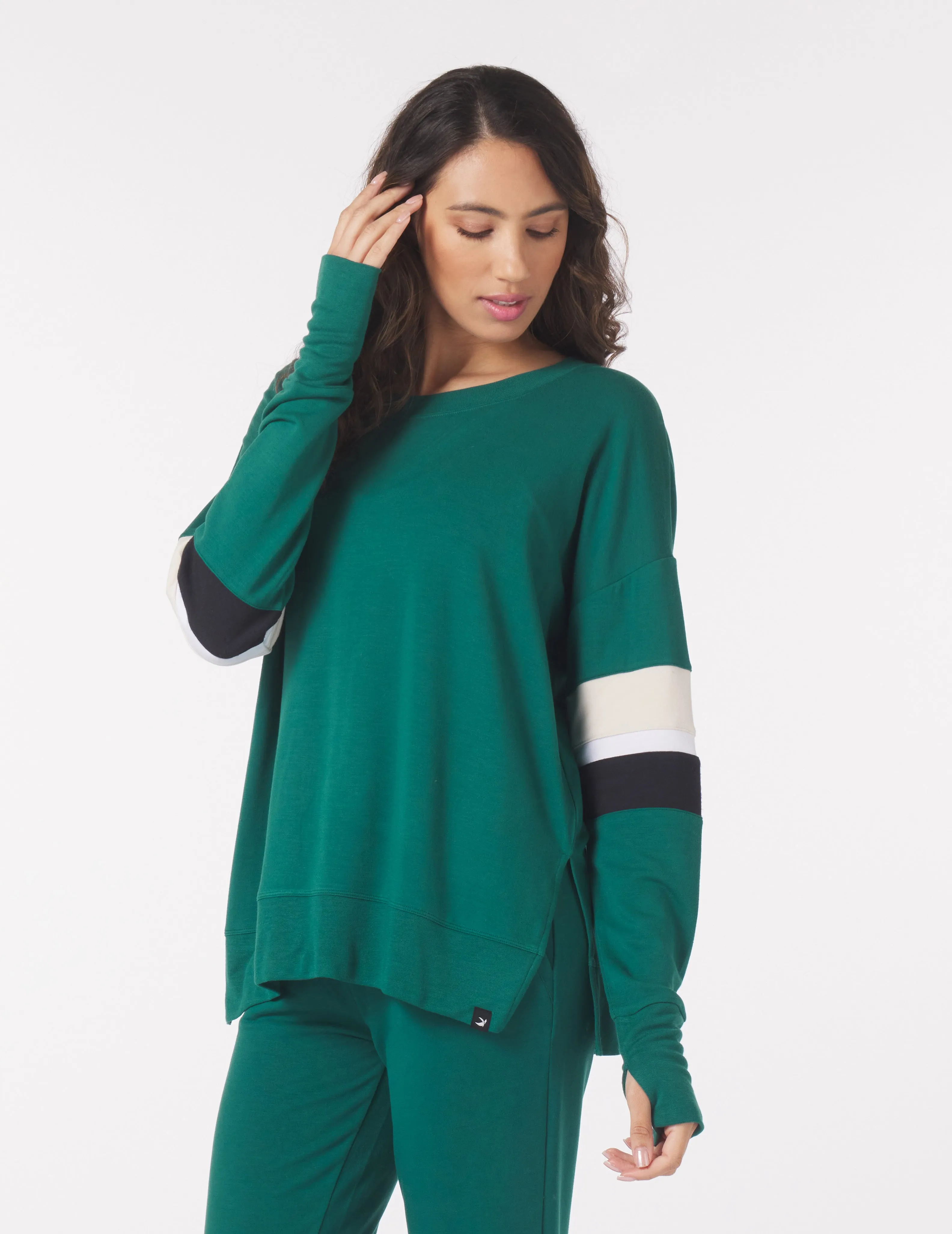Lounge Long Sleeve: Emerald/Oatmilk/White/Black Stripes